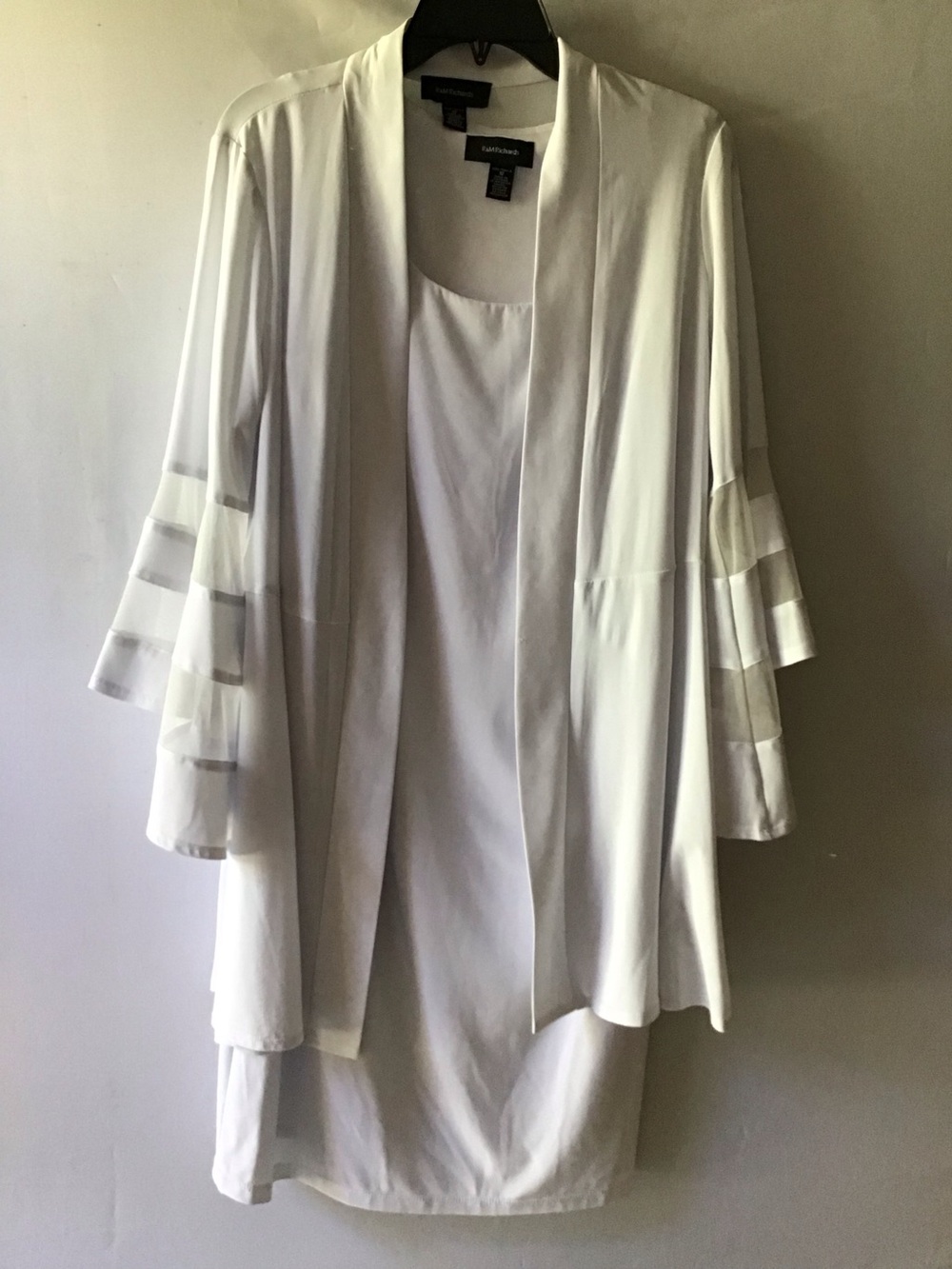 399,400 Calvin Klein White Open Front Layered Bell Sleeve Jkt w/sleeveless Dress